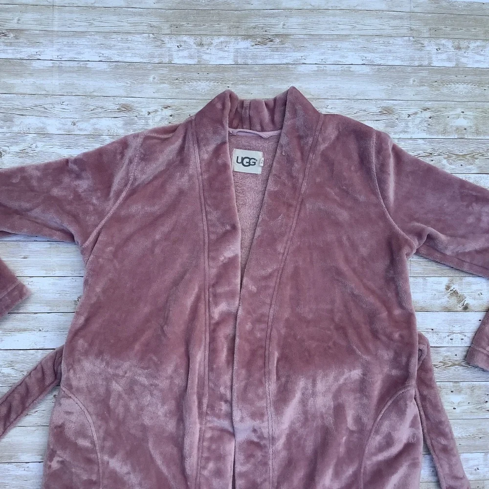 UGG Marlow Double Fleece Plush Robe Long  in Dusk Pink M Medium - Picture 2 of 13